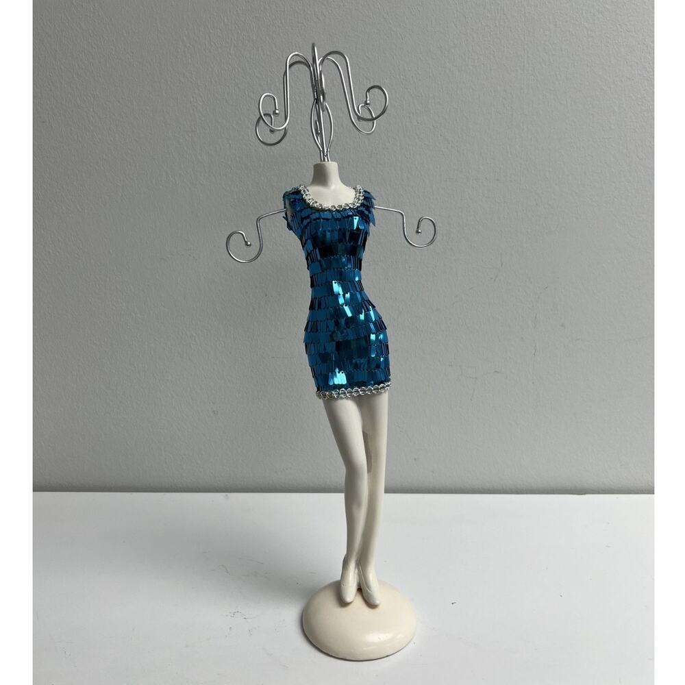 Blue Sequin Mini Dress Jewelry Holder – Mannequin Style Jewelry Organizer - Picture 4 of 5
